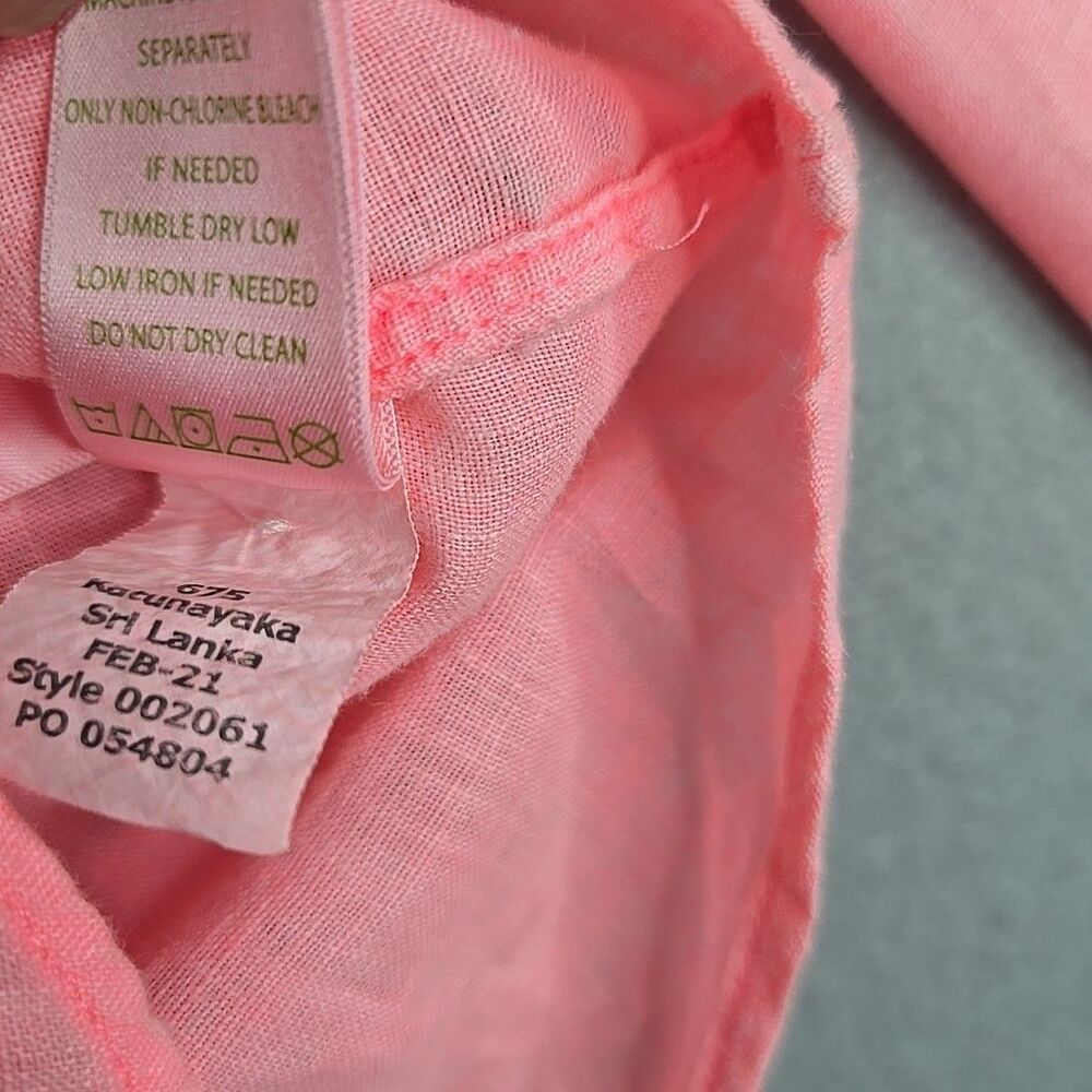 Lilly Pulitzer Sea View 100% Linen Button Down Blouse Shirt Pale Pink/Peach Sz M - Picture 10 of 11